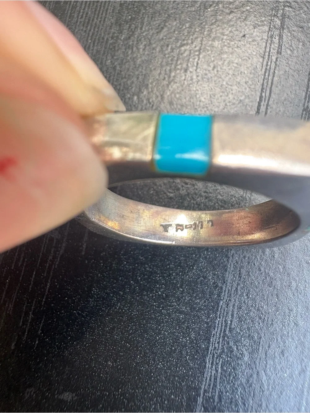 Square Mexico Silver Inlay Ring with Green and Turquoise Stones - Size 10.5